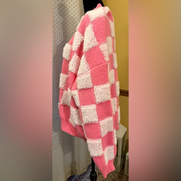 BiBi Posie Heart Pink and White Checkered Sweater - Picture 5 of 8